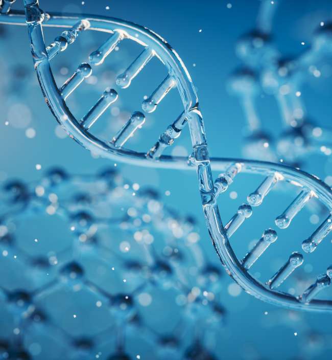 A DNA helix against a blue background.